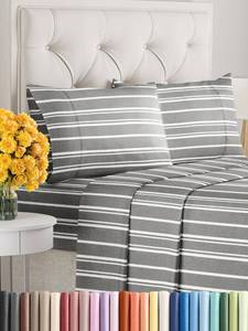 lot 6101 image: King Size 4 Piece Sheet Set - Comfy Breathable & Cooling Sheets - Hotel Luxury Bed Sheets for Women & Men - Deep Pockets, Easy-Fit, Soft & Wrinkle Free Sheets - Grey Stripes Oeko-Tex Bed Sheet Set