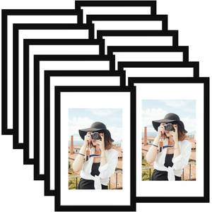 lot 7574 image: Picrit 11x17 Picture Frame Set of 12, Display 8x12 with Mat or 11x17 Without Mat, Photo Frames for Wall Mounting Display, BLACK