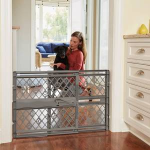 lot 7581 image: MYPET North States Paws Portable Pet Gate 26-40 Wide. Pressure Mount. No tools needed. Made in USA. Dog Gate 23 Tall, Expandable, Durable Dog Gates for Doorways, Fieldstone Gray