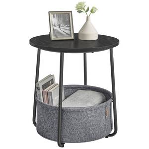 lot 7585 image: VASAGLE Small Round Side End Table, Modern Nightstand with Fabric Basket, Ebony Black and Slate Gray ULET223B01