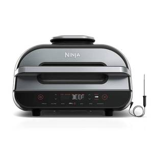lot 7592 image: Ninja FG551 Foodi Smart XL 6-in-1 Indoor Grill with Air Fry, Roast, Bake, Broil & Dehydrate, Smart Thermometer, BlackSilver - Retail $240.43