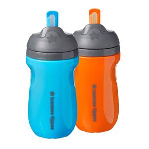 lot 8207 image: Tommee Tippee Insulated Straw Cup for Toddlers, Spill-Proof, 9oz, 12m, 2-Count, Blue and Orange