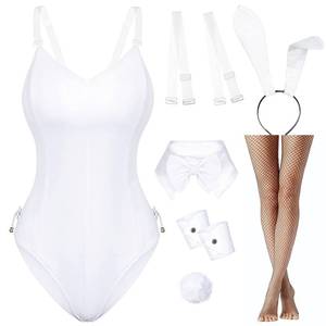 lot 8238 image: Womens Bunny Costume Girl Bodysuit Anime Role Costume Senpai Cosplay Bodysuit One Piece Stockings Set��White 2XL