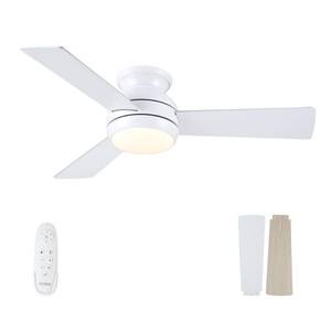 lot 9637 image: POCHFAN Flush Mount Ceiling Fans With Light and Remote 42 Inch, Low Profile White Ceiling Fan with Quiet DC Motor, Dimmable 6 Speeds Reversible LED Modern Ceiling Fan for Bedroom, Living Room - Retail $90.02