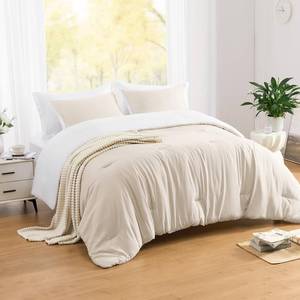 lot 9653 image: Basic Beyond Queen Comforter Set, Lightweight BeigeWhite Comforter Set Queen Size, Fluffy Comforters Queen Size Set, 3 Pieces Bedding Comforter Set (90 x 90 Comforter & 2 Pillowcases)