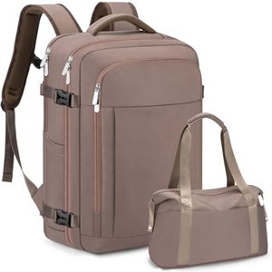 lot 9657 image: RDTGO Travel Backpack For Women, 40L Carry-On Backpack, Airline Approved Personal Item Bag, Waterproof Laptop Backpack with Large Duffel, Casual Daypack for Buisness Gym Weekend Hiking (Brown)