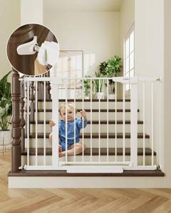lot 9658 image: Cumbor 29.7-46in Baby Gate for Stairs, Moms Choice Awards Winner-Auto Close Dog Gate for the House, Easy Install Pressure Mounted Pet Gates for Doorways, Easy Walk Thru Wide Safety Gate for Dog, White