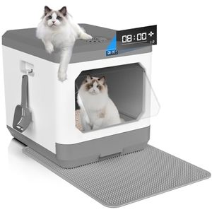 lot 9659 image: Smart Cat Litter Box, XL Large Cat Litter Box with Odor Control, 3-Speed Covered Litter Box with Lid, No Smell Electric Litter Box with Scoop, Mat, (Maybe Missing Pieces)
