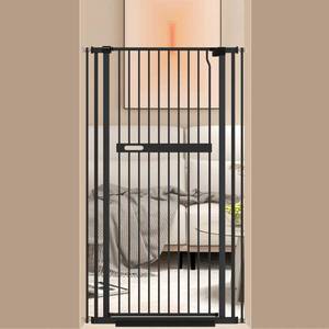 lot 9664 image: WAOWAO 55.11in Extra Tall Cat Pet Gate 30.11-33.07 Wide Pressure Mounted Walk Through Swing Auto Close Safety Black Metal Kids Dog Pet Puppy Cat for Indoor Stairs,Doorways, Kitchen