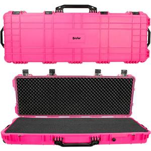lot 9670 image: Eylar 38in Inch Protective Roller Rifle Hard Case with Foam, Waterproof & Crushproof, Two Rifles Or Multiple Guns, Pressure Valve with Lockable Fittings Pink