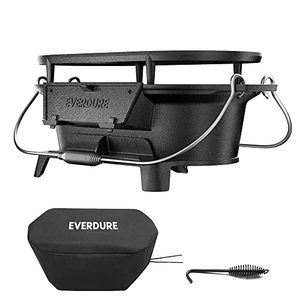 lot 9677 image: Everdure Oval Cast Iron Grill &amp Cover Outdoor, Portable Charcoal Grill and Tabletop Cast Iron Skillet - 100% Cast Iron, Enameled, Durable, Small Charcoal Grill, (Maybe Missing Pieces)
