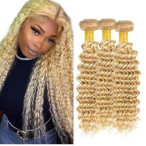 lot 10430 image: Highlight Deep Wave Human Hair Bundles P27613 Honey Blonde Human Hair Bundle For Women 100GBundles Ombre Hair Weave Bundles Double Weft Hair Weave Extensions 20 22 24 Inch