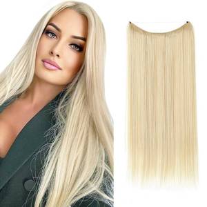 lot 10436 image: SARLA Invisible Wire Hair Extensions Straight Long Synthetic Hairpieces 22 Inch Adjustable Transparent Headband for Women Beach Blonde