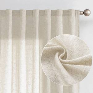 lot 10441 image: Jinchan Linen Beige Curtains 90 Inches Long for Living Room Farmhouse Rod Pocket Back Tab Light Filtering Window Drapes for Bedroom Curtains Crude 2 Panels