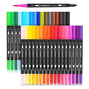 lot 10442 image: Caliart 34 Double Tip Brush Pens Art Markers, Aesthetic Cute Preppy Stuff School Supplies, Artist Fine & Brush Pen Coloring Markers for Kids Adult Book Cards Drawing Craft Kit Teacher Office Supplies