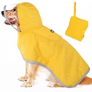 lot 10450 image: Lukovee Dog Raincoat, Adjustable Dog Rain Jacket with Clear Hooded Double Layer Dogs Puppies, Waterproof Dog Rain Coat Poncho with Reflective Storage Pocket &amp Rim (Yellow, L)