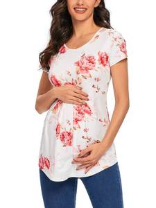 lot 10458 image: Glampunch Womens Maternity Tops Short&34 Sleeve Round Neck Front Pleat Peplum Tunic Top Pregnancy Shirts