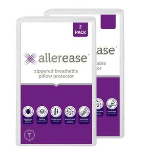 lot 10484 image: Set of 2 StandardQueen AllerEase Pillow Protectors - Temperature Balancing, Allergist Recommended - Premium Breathable, Zippered Protectors