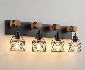 lot 1759 image: Farmhouse Vanity Light Fixture,4-Light Bathroom Lighting,Black Industrial Wood Wall Light Over Mirror with Metal Shade,LED Bulbs Included