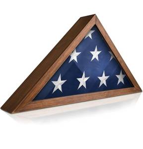 lot 1764 image: HBCY Creations Flag Display Case for 5 x 9.5 American Veteran Burial Solid Wood Rustic Brown Frame with Glass Front Wall Mount or Standing Display, Box