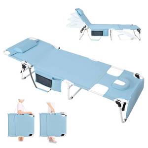 lot 1769 image: Tanning Chair with Face Hole, Folding Chaise Lounge Chair, Heavy Duty Outside Lay Flat Portable Face Down Tanning Chair with Arm Hole for Reading Beach Poolside Patio Sunbathing Lawn Camping, 300 LBS - Grey