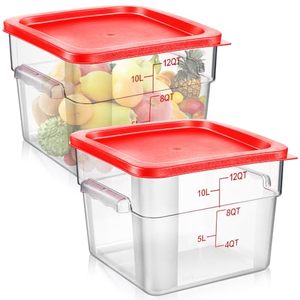 lot 1771 image: Suclain 2 Pcs Square Food Storage Container Polycarbonate Clear Food Container with Red Lid Commercial Food Storage with Red Graduations for Commercial Kitchen (8.19 x 11.81 inches)
