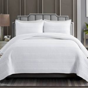 lot 1778 image: Safonory White Quilt King Size - Summer Soft Lightweight Microfiber Striped Stitched Quilted Bedspread - Coverlet Bedding