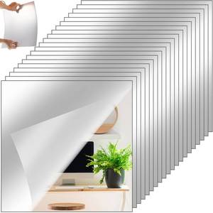 lot 1779 image: Queekay Home Gym Mirrors 14 x 14 Mirror Tiles Self Adhesive Workout Frameless Acrylic Wall Mirror 2mm Thick Wall Mounted Mirror Sheets Mirror Trays for Wedding Table Centerpieces