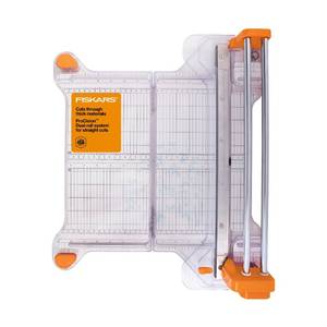 lot 2403 image: Fiskars ProCision Rotary Bypass Paper Trimmer - 12 Cut Length - Craft Paper and Mixed Media Cutter with Grid Lines - Orange - Retail $135.59