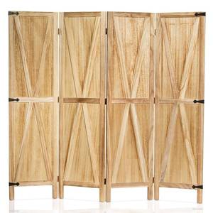 lot 2409 image: iVilla Wood Room Divider, Iron Sheet Decoration,Rustic Folding Privacy Screens Farmhouse Partition Wall dividers for Rooms, Separator, Temporary Wall, Rustic Barnwood (4 Panel, Natural) - Retail $103.5