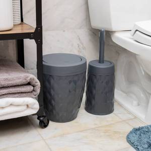 lot 2420 image: Mind Reader Trash Can and Toilet Brush Set, Bathroom Decor, Swivel Lid, Accessories, 8.75 W x 11.25 H, 2 Piece Set, Gray