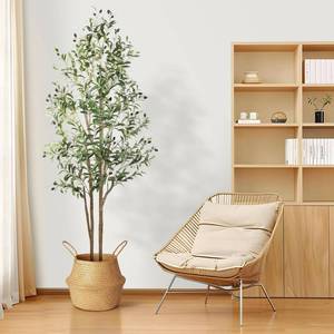 lot 2422 image: Alupssuc� Artificial Olive Tree Faux Silk Plant(72 in), Indoor Fake Olive Tree with Natural Wood Trunk &amp Lifelike Fruits, Perfect for Modern Home Office Living Room Floor Decor, 6 FT
