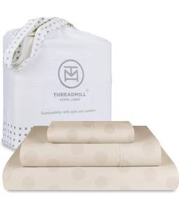 lot 1804 image: Threadmill Cotton Twin XL Sheet Set  100% Cotton Sheets for Twin XL Size Bed  Damask Jacquard Sateen Twin XL Bed Sheets Set with 16�� Deep Pocket  Soft Breathable 3-Piece Cooling Sheet Set  Beige