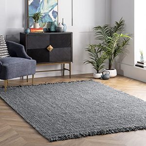 lot 1823 image: nuLOOM 5x8 Daniela Jute Tassel Hand Woven Area Rug, Grey, Solid Chunky Farmhouse Design, Natural Fiber, For Bedroom, Dining Room, Living Room, Hallway, Office, Entryway - Retail $118.8