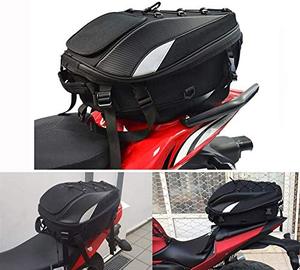 lot 1827 image: Motorcycle Seat Tail Bag - Dual Use Backpack Waterproof Motorbike Helmet Storage Bags For Luggage Motorcycle Dirt Bike Accessories - Damage to zipper