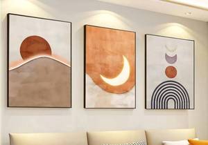 lot 1844 image: ARTKN Orange Minimalist Boho Wall Art,Mid Century Modern Wall Art,Geometry Neutral Abstract Art,Large Framed Wall Art for Living Room Bathroom Bedroom Wall Decor (Orange, 20 X 28 X 3 pieces)