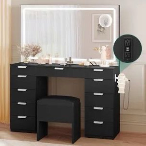 lot 1950 image: Vanity Set with Large LED Lighted Mirror