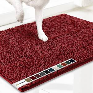 lot 1954 image: Muddy Mat AS-SEEN-ON-TV Highly Absorbent Microfiber Door Mat and Pet Rug, Non Slip Thick Washable Area and Bath Mat Soft Chenille for Kitchen Bathroom Bedroom Indoor and Outdoor - Red Large 35X24