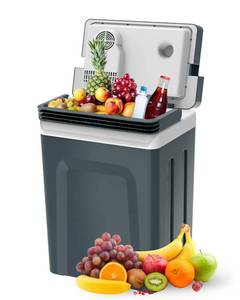 lot 2356 image: SubSun Electric Cooler and Warmer with Handle��27 Quart (25 L) Portable Thermoelectric Fridge�� Car Fridge Cooler with 12V DC & 110 AC for Camping, Travel & Picnics,Grey - Retail $94.99