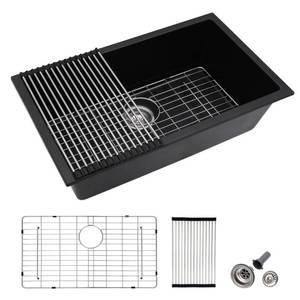 lot 2360 image: 33 Granite Composite Kitchen Sink - Fulorni 33�19 Granite Kitchen Sink Undermount Matte Black Quartz Classic Under Counter Single Bowl Sink Basin - Retail $299.99