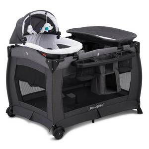 lot 2369 image: Pamo Babe Deluxe Nursery Center, Foldable Playard for Baby & Toddler, Bassinet, Mattress, Changing Table for Newborn(Black) - Retail $147.56