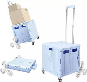 lot 63261 image: Honshine Foldable Cart with Stair Climbing Wheels, Collapsible Rolling Crate with Telescoping Handle, Handcart for Grocery Book File Tool Art Supplies(Blue)