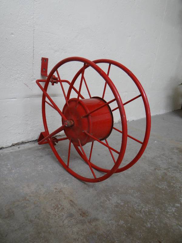 lot 772 image: Vintage emergency fire hose wheel reel