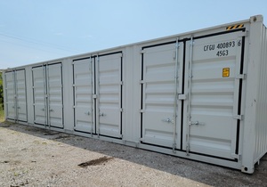 lot 1855 image: 2024 40 Long High Cube Container with Four (4) Side Double Doors - Used One Time To Ship To Mother Road Auctions & Sales - Retail $17,999 -Our Forklift Can Load Container on a Trailer