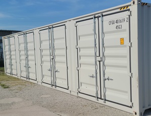 lot 1991 image: 40 Long High Cube Container with Four (4) Side Double Doors - Used One Time To Ship To Mother Road Auctions & Sales - Retail $17,999 - Our Forklift Can Load Container on a Trailer
