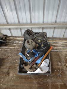 lot 1086 image: container of tools and wheels