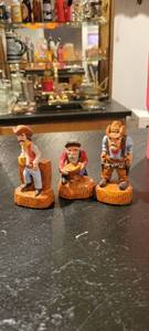 lot 2058 image: 3 cowboy carve statues.
