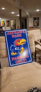 lot 2139 image: 12  18 jayhawk fans parking only Plastic sign.