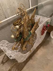 lot 3211 image: 45 inch sleigh and metal reindeers