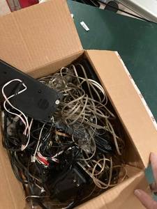 lot 3332 image: box of miscellaneous wiring for TV stereos, etc.